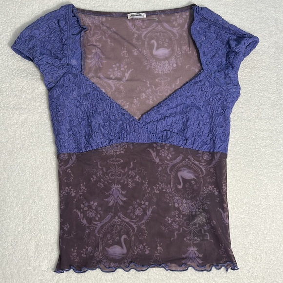 Kimchi Blue Small Top Clementine Femme Top purple mesh swan print purple - Picture 2 of 9